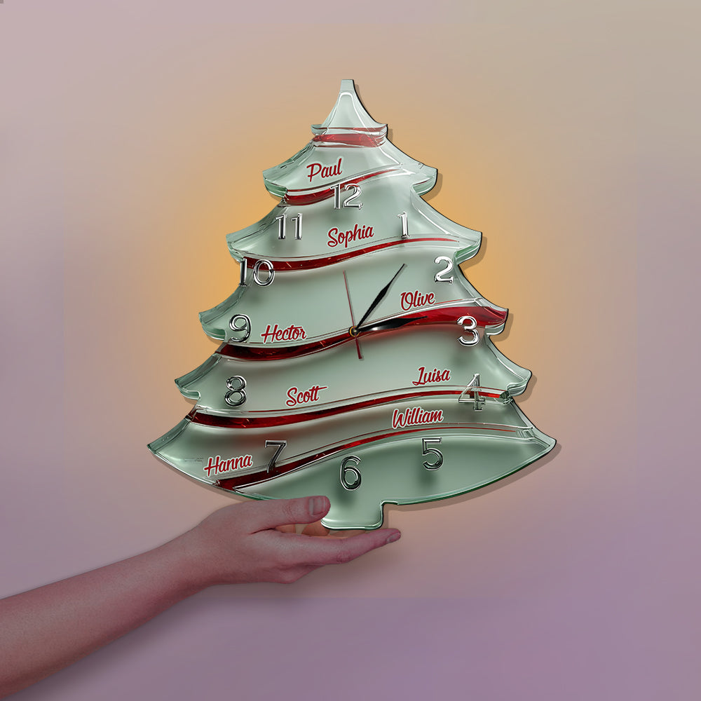 Festliche, baumförmige, personalisierte LED-Wanduhr für die ganze Familie