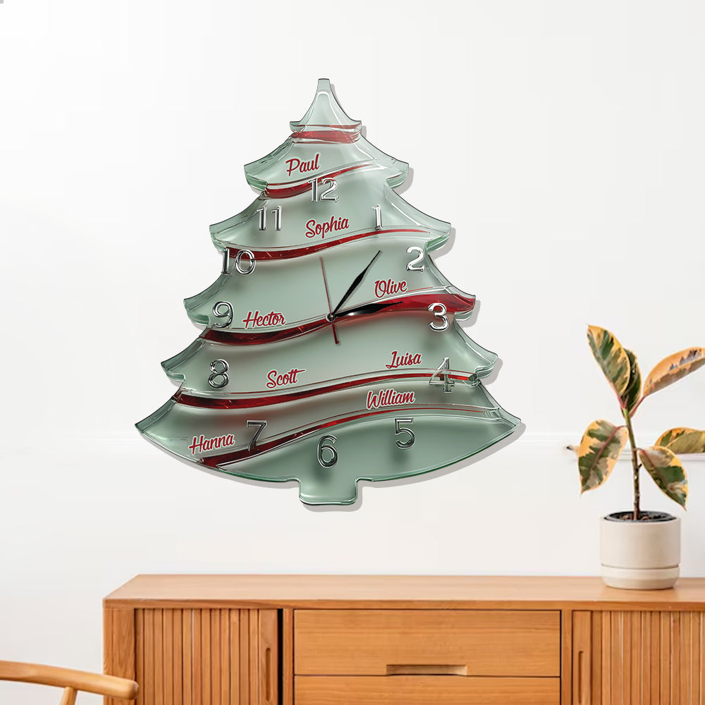 Festliche, baumförmige, personalisierte LED-Wanduhr für die ganze Familie
