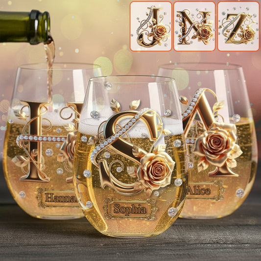 Anfangsbuchstabe für Weinliebhaber – Personalisiertes Weinglas mit Weinmotiv