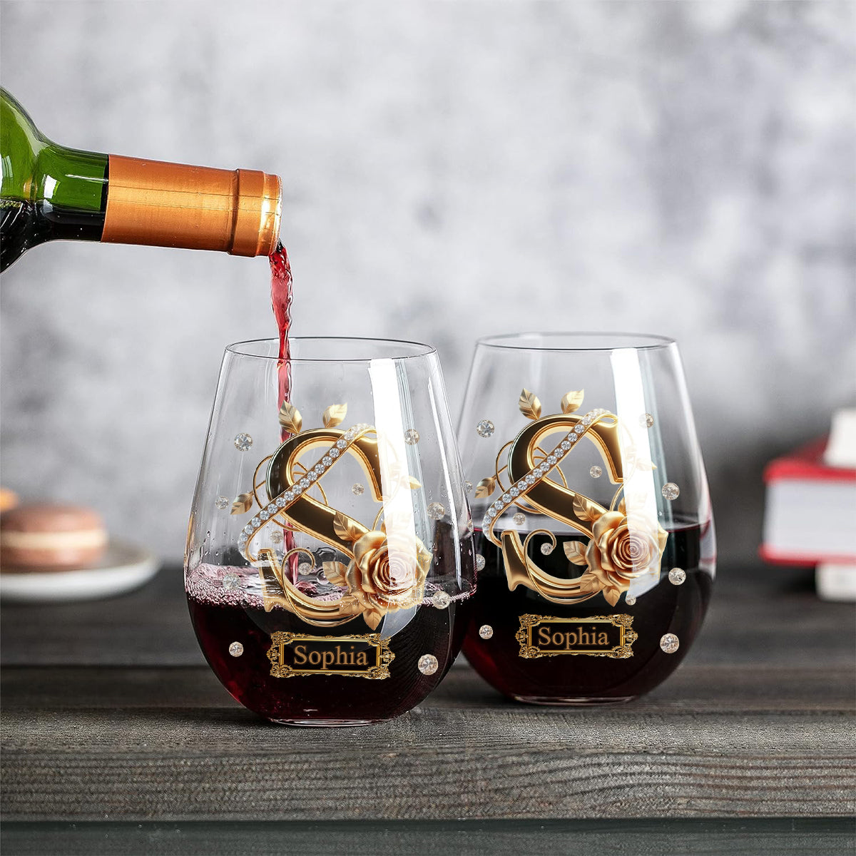 Alphabet Initial For Wine Lovers - Personalized Wine All Over Wine Glass