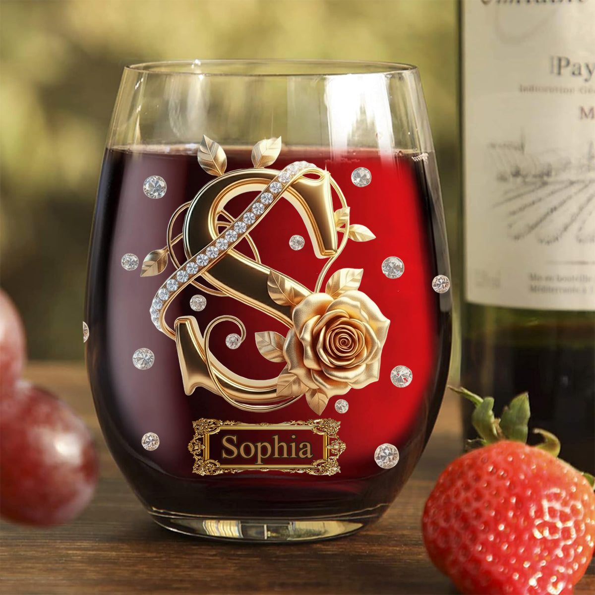 Alphabet Initial For Wine Lovers - Personalized Wine All Over Wine Glass