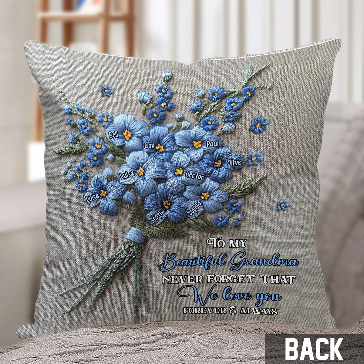 Vergiss nie, dass ich dich liebe – personalisiertes Oma-Kissen