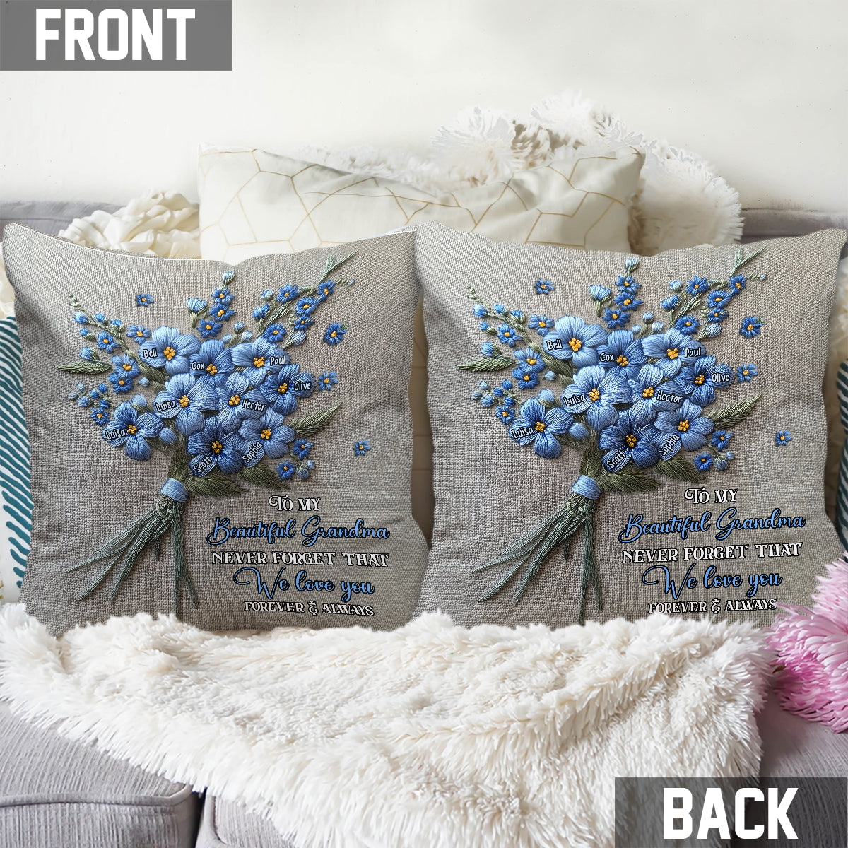 Vergiss nie, dass ich dich liebe – personalisiertes Oma-Kissen