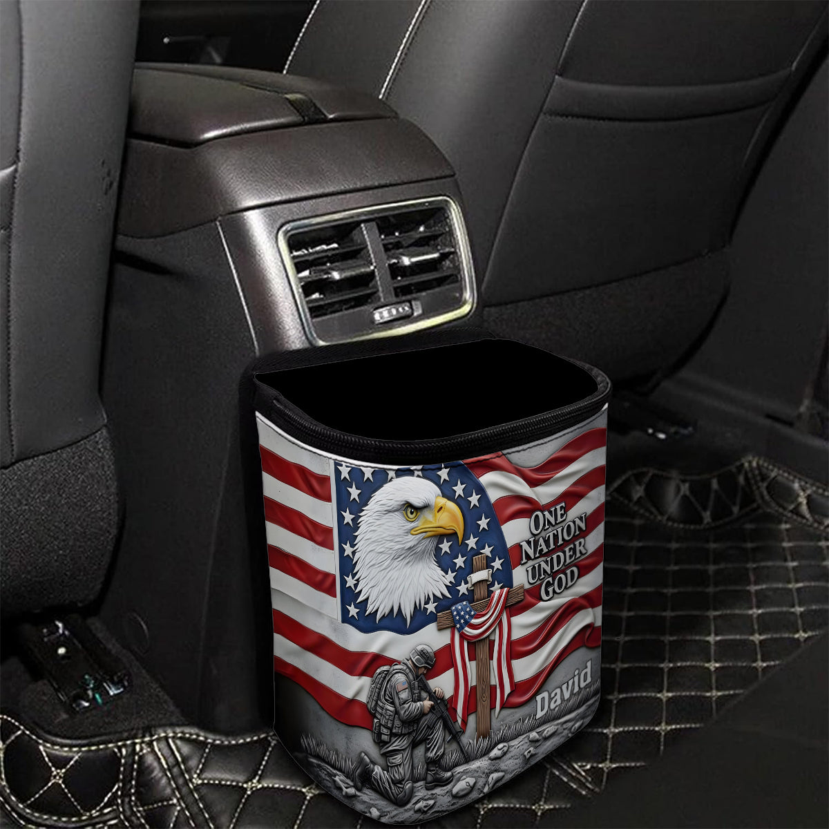 One Nation Under God - Personalized Bald Eagle Portable Car Trash Can/ Organizer