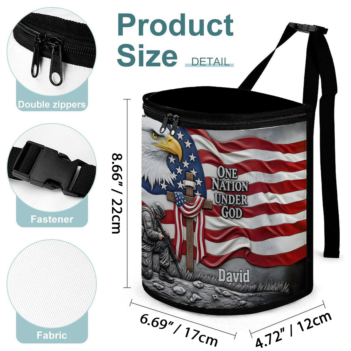 One Nation Under God - Personalized Bald Eagle Portable Car Trash Can/ Organizer
