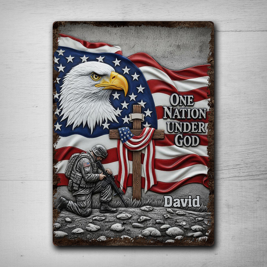 One Nation Under God - Personalized Bald Eagle Rectangle Metal Sign