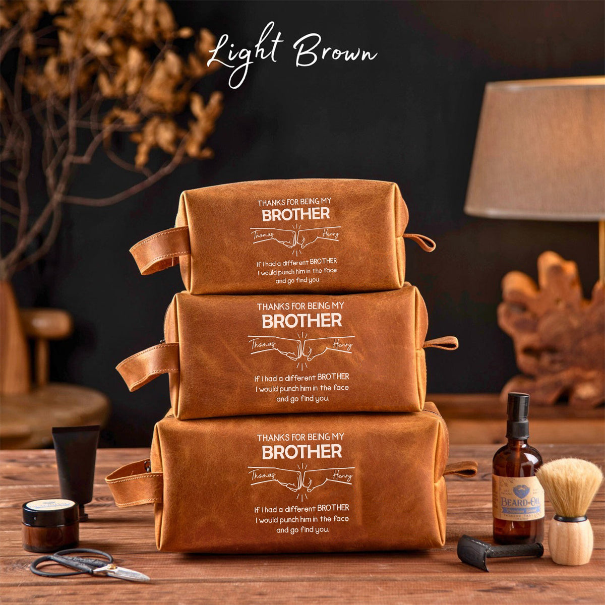 Glückwunsch, dass du mein Bruder bist – personalisierte Leder-Kulturtasche für Geschwister