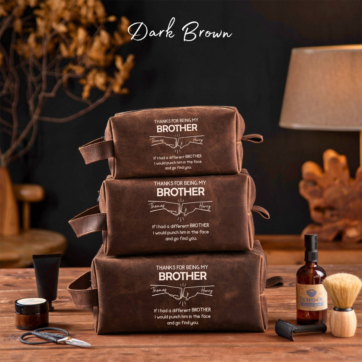 Glückwunsch, dass du mein Bruder bist – personalisierte Leder-Kulturtasche für Geschwister