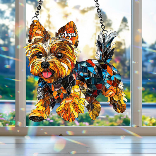 Adorable Yorkie - Personalized Yorkshire Terriers Window Hanging Suncatcher Ornament