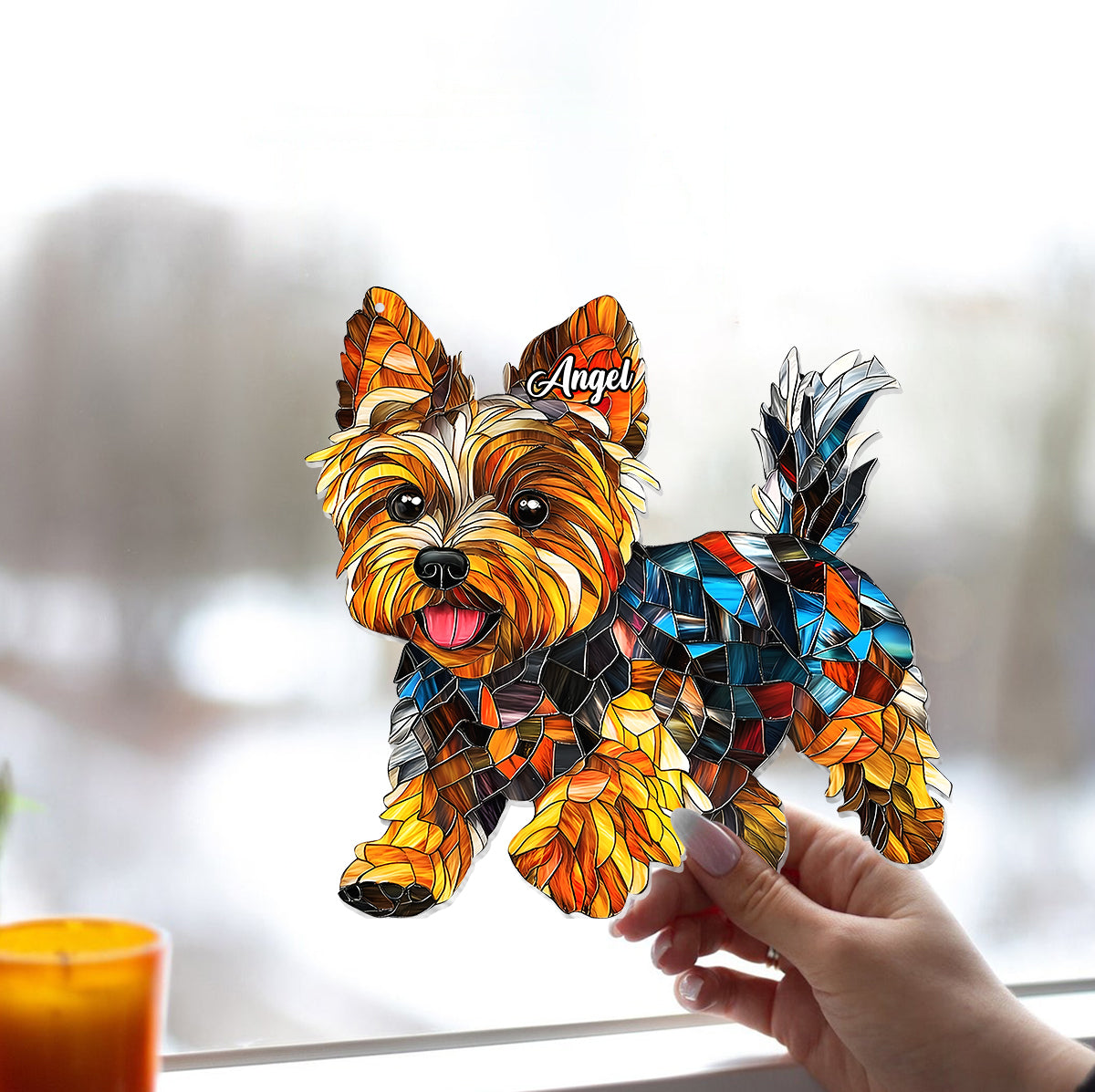 Niedlicher Yorkshire Terrier – Personalisierter Fensterhänger mit Yorkshire-Terrier-Motiv 