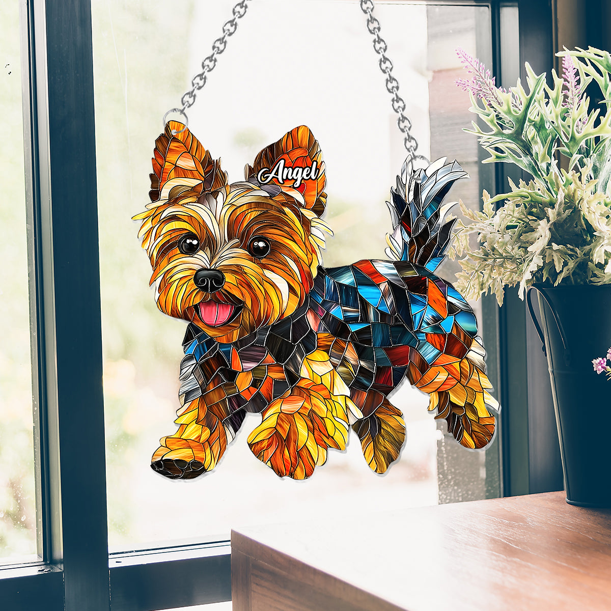Niedlicher Yorkshire Terrier – Personalisierter Fensterhänger mit Yorkshire-Terrier-Motiv 