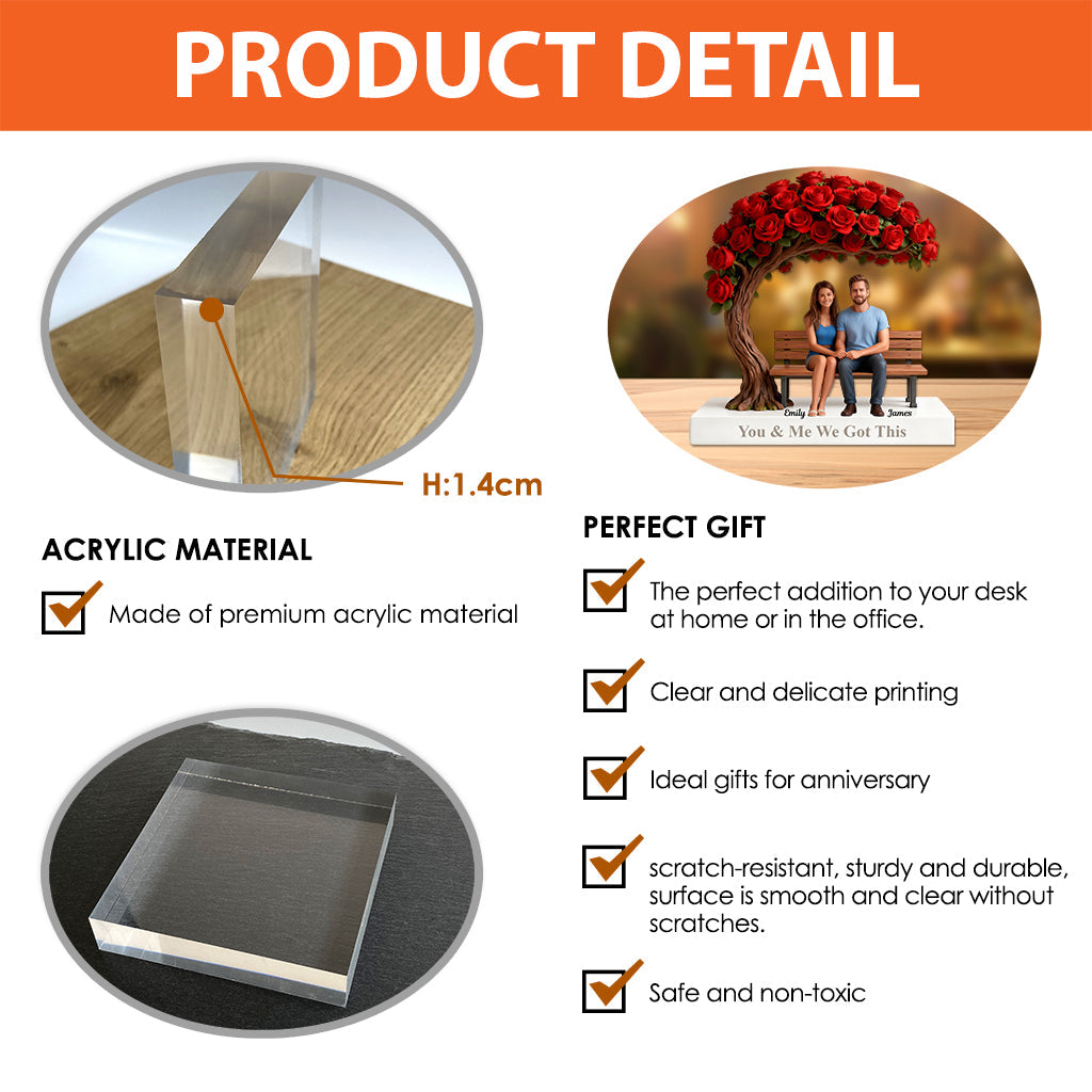 Du und ich, wir schaffen das – personalisierte Acrylplakette in individueller Form für Paare