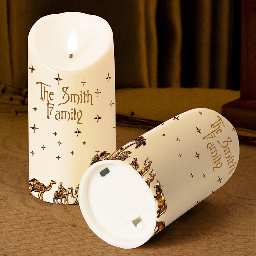 Krippenszene – Personalisierte christliche flammenlose Kerze