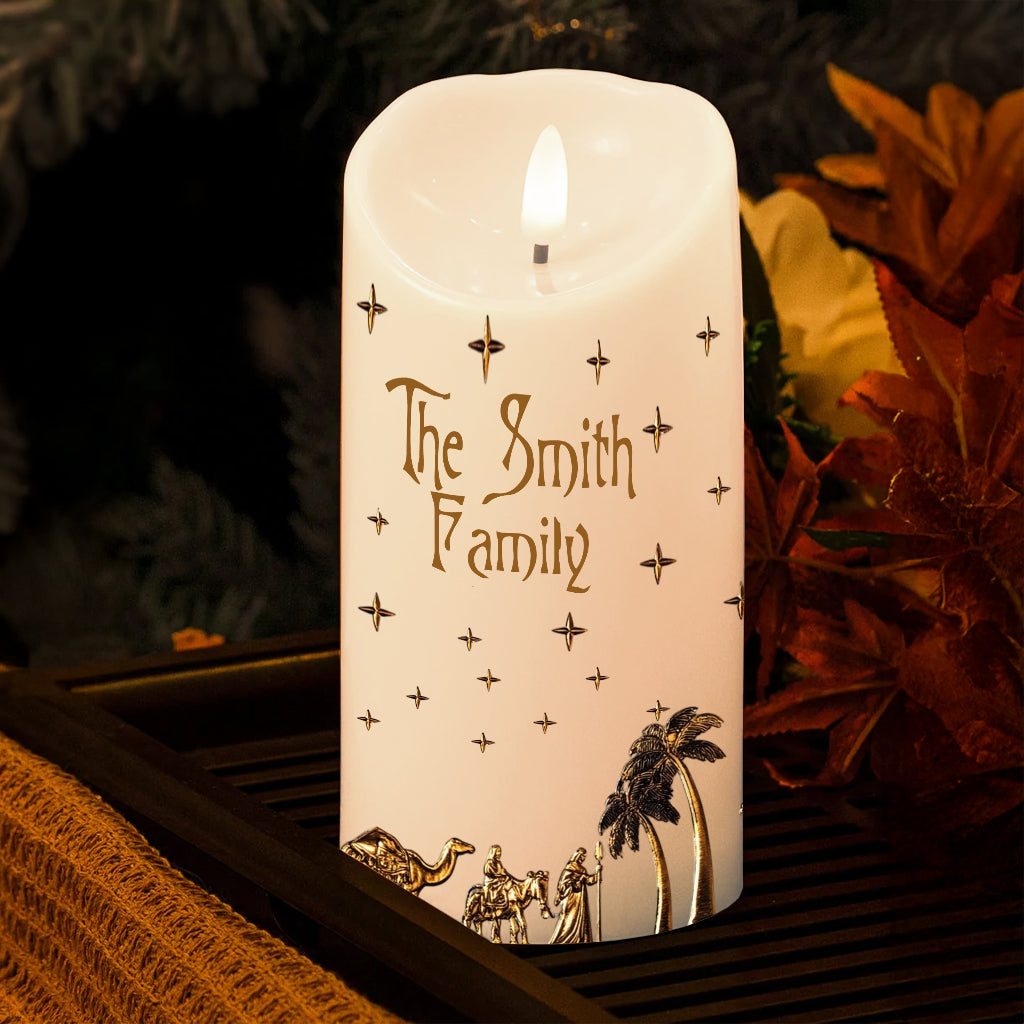 Krippenszene – Personalisierte christliche flammenlose Kerze