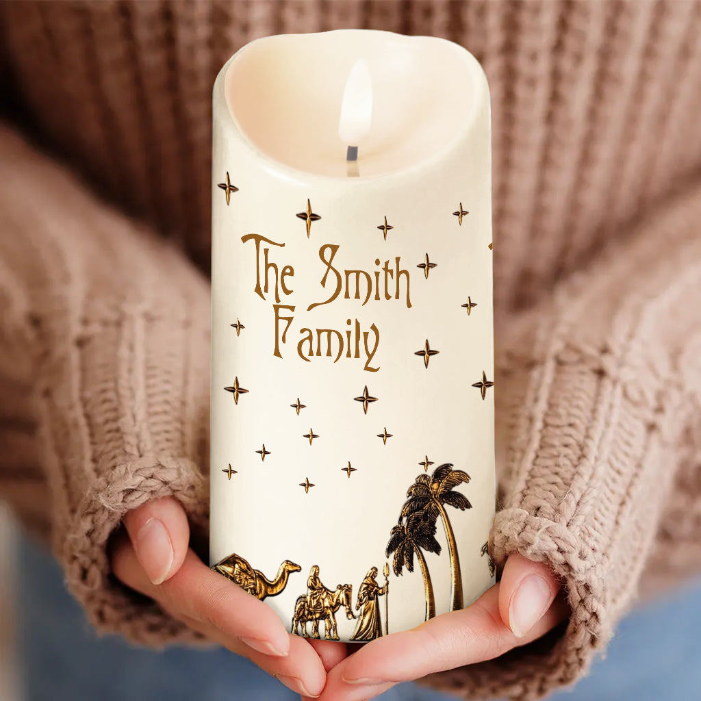 Krippenszene – Personalisierte christliche flammenlose Kerze