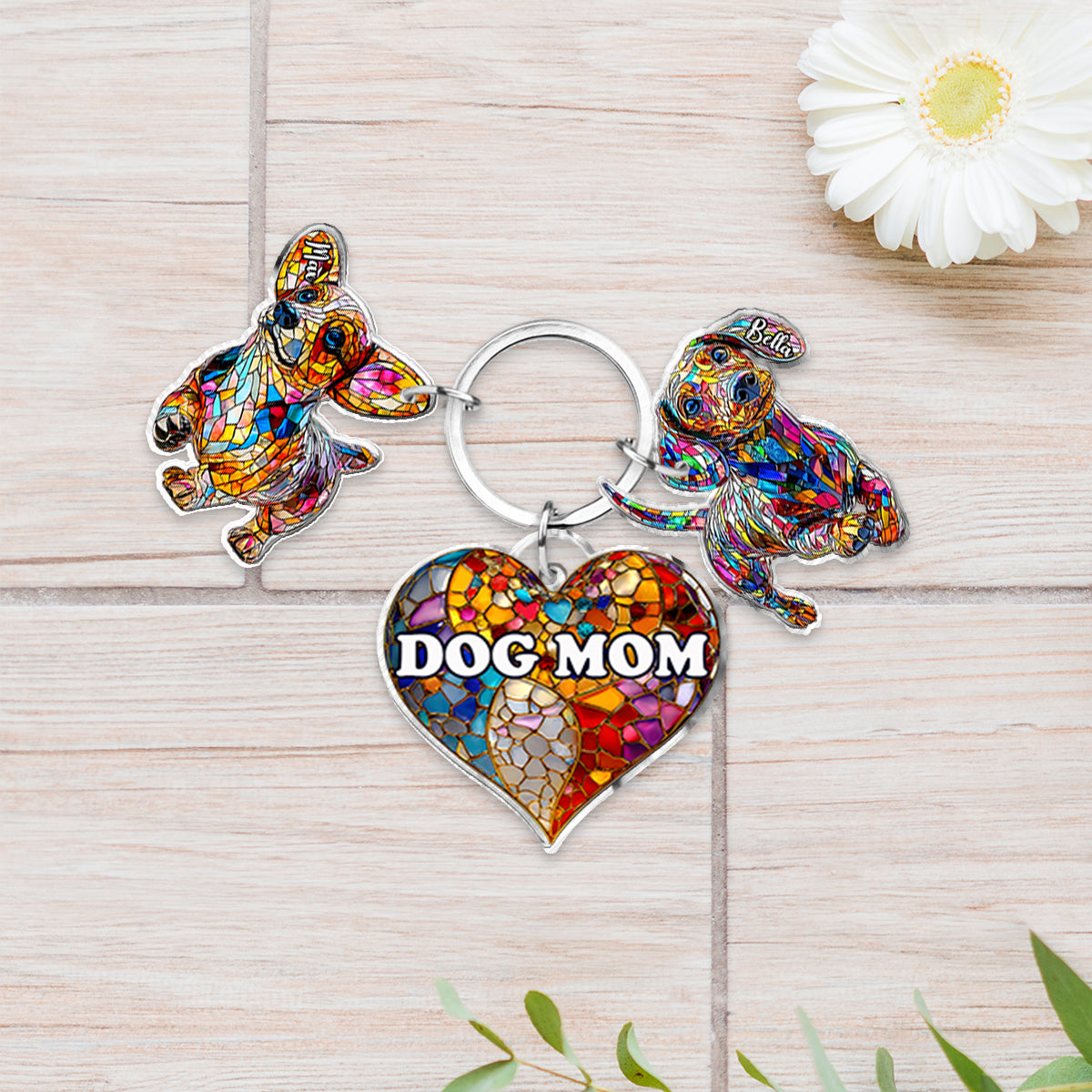 Dog Mom - Personalized Dog Keychain With Charms