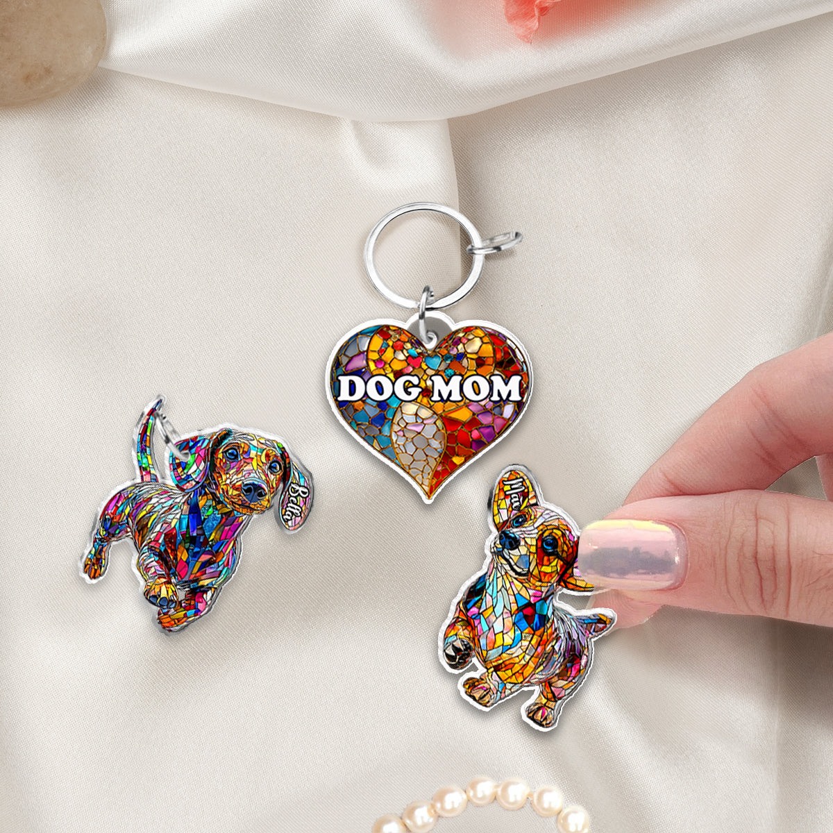Dog Mom - Personalized Dog Keychain With Charms