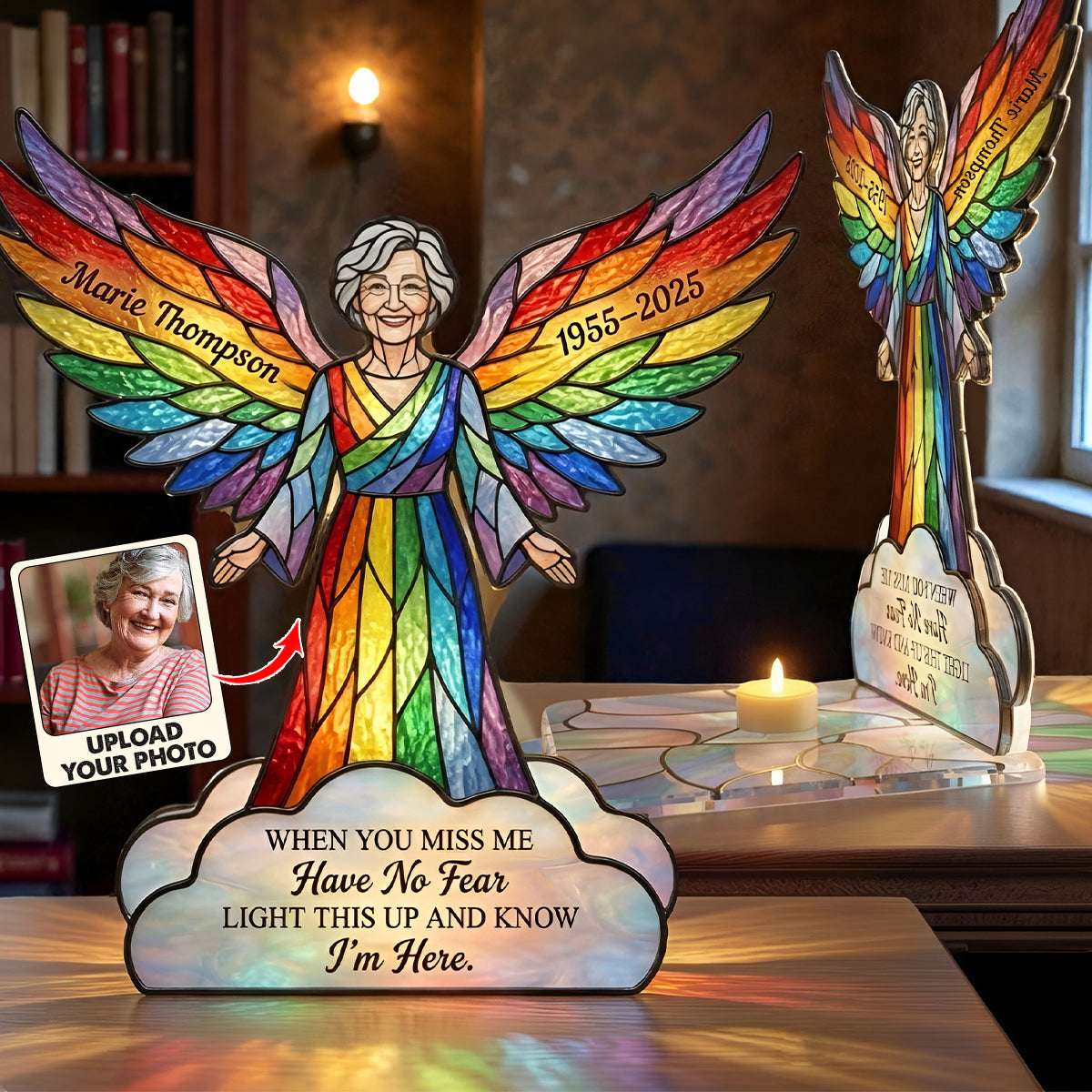 „Zünde es an und wisse, dass ich da bin“ – personalisiertes Gedenkkerzenhalter-Schild