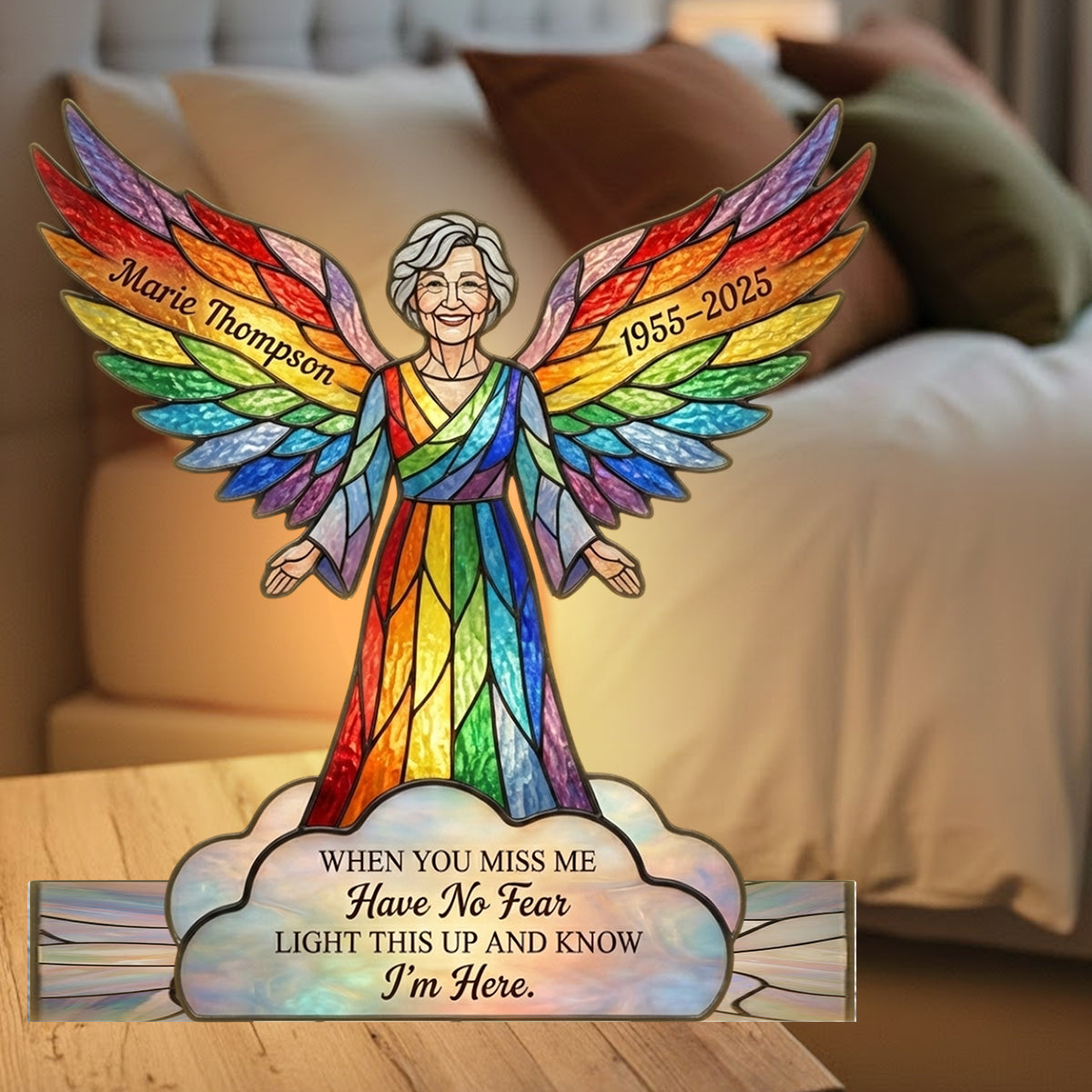 „Zünde es an und wisse, dass ich da bin“ – personalisiertes Gedenkkerzenhalter-Schild