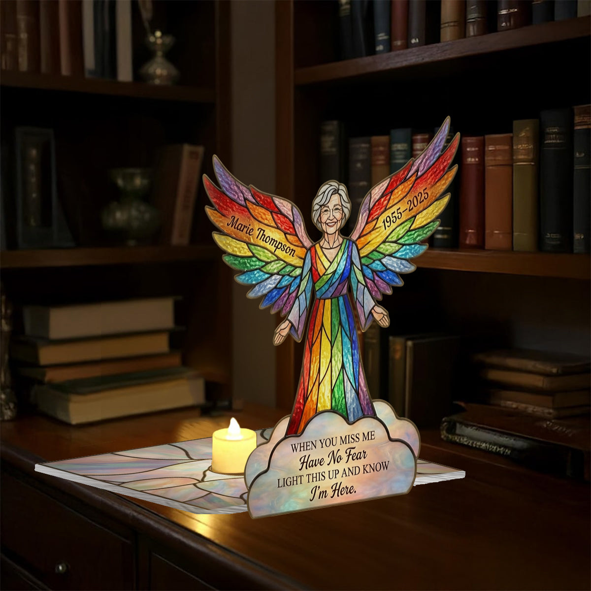 „Zünde es an und wisse, dass ich da bin“ – personalisiertes Gedenkkerzenhalter-Schild