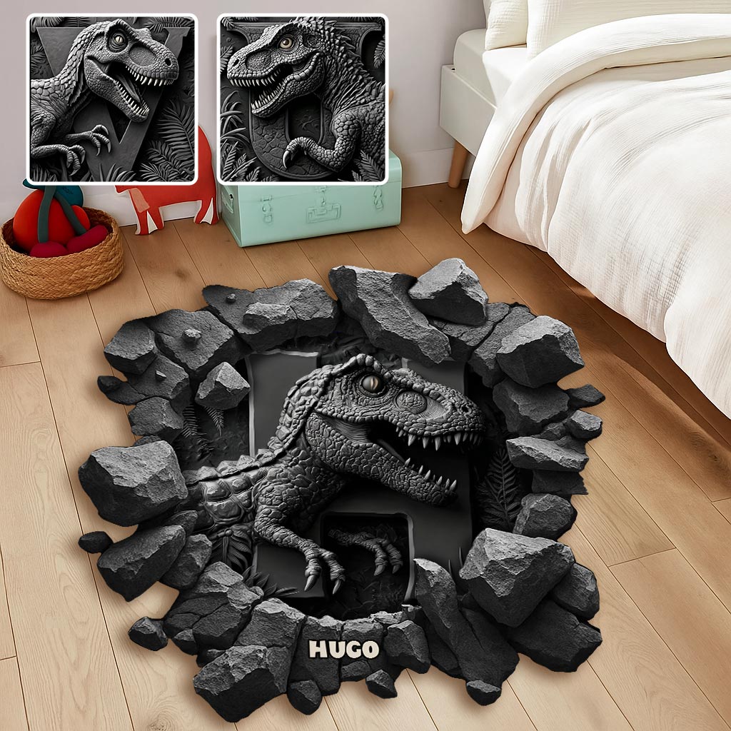 Cool Dinosaur Alphabet Custom Name - Personalized Kid Shaped Doormat/ Rug