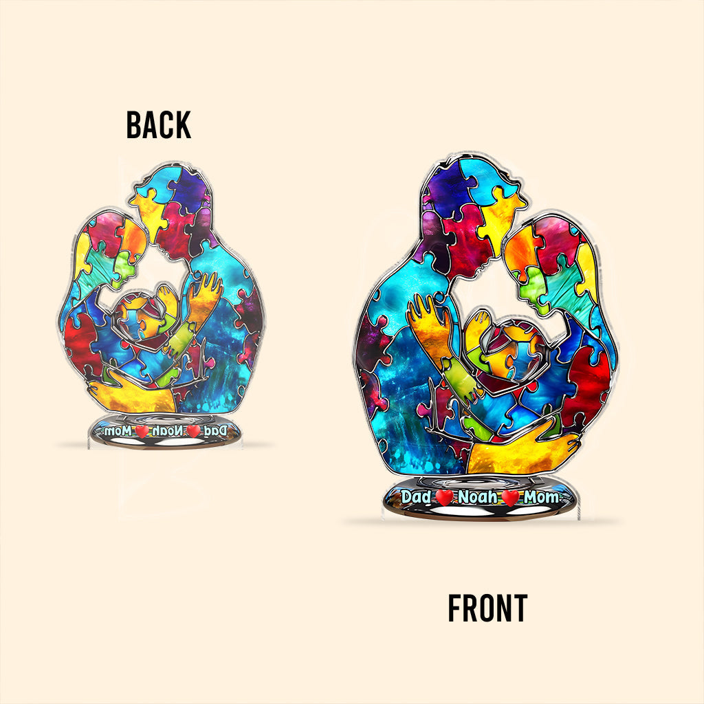 Autism Family Hugging - Personalized Autism Awareness Custom Shaped Acrylic Plaque