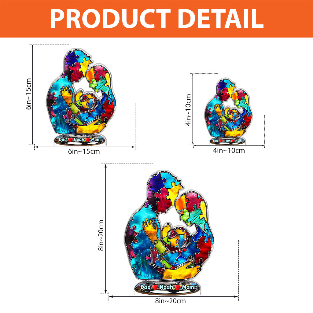 Autism Family Hugging - Personalized Autism Awareness Custom Shaped Acrylic Plaque