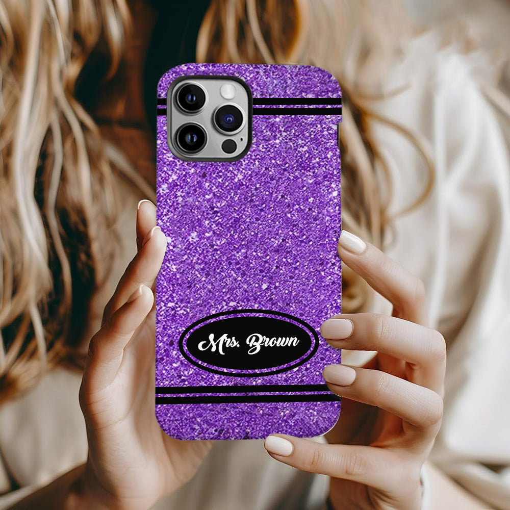 Artificial Glitter Crayon Design - Personalized Teacher Full Print Phone Case & Phone Grip