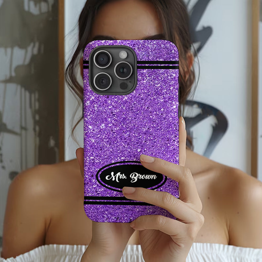 Artificial Glitter Crayon Design - Personalized Teacher Full Print Phone Case & Phone Grip