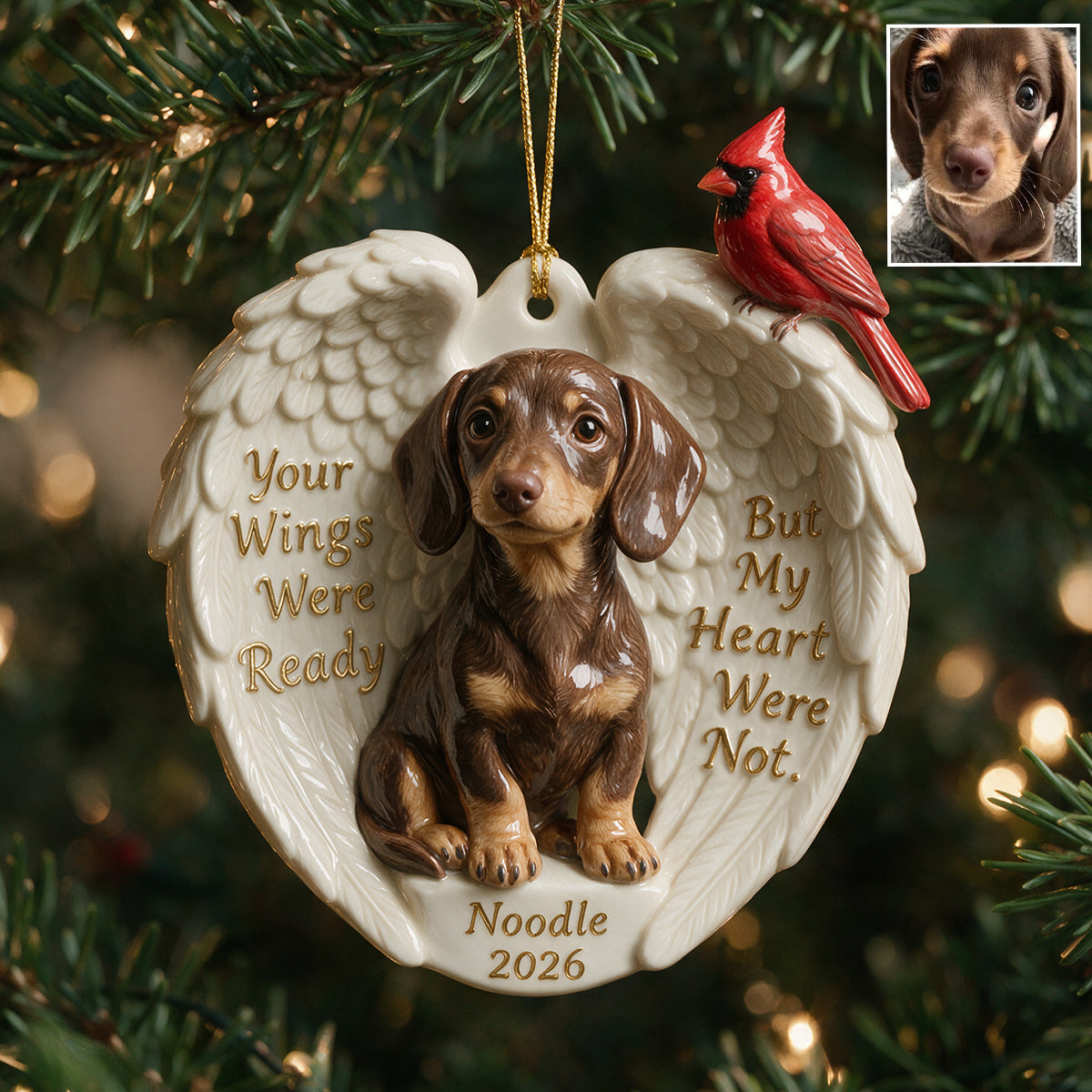 Deine Flügel waren bereit - Personalisierte Hund Keramik Ornament in Form