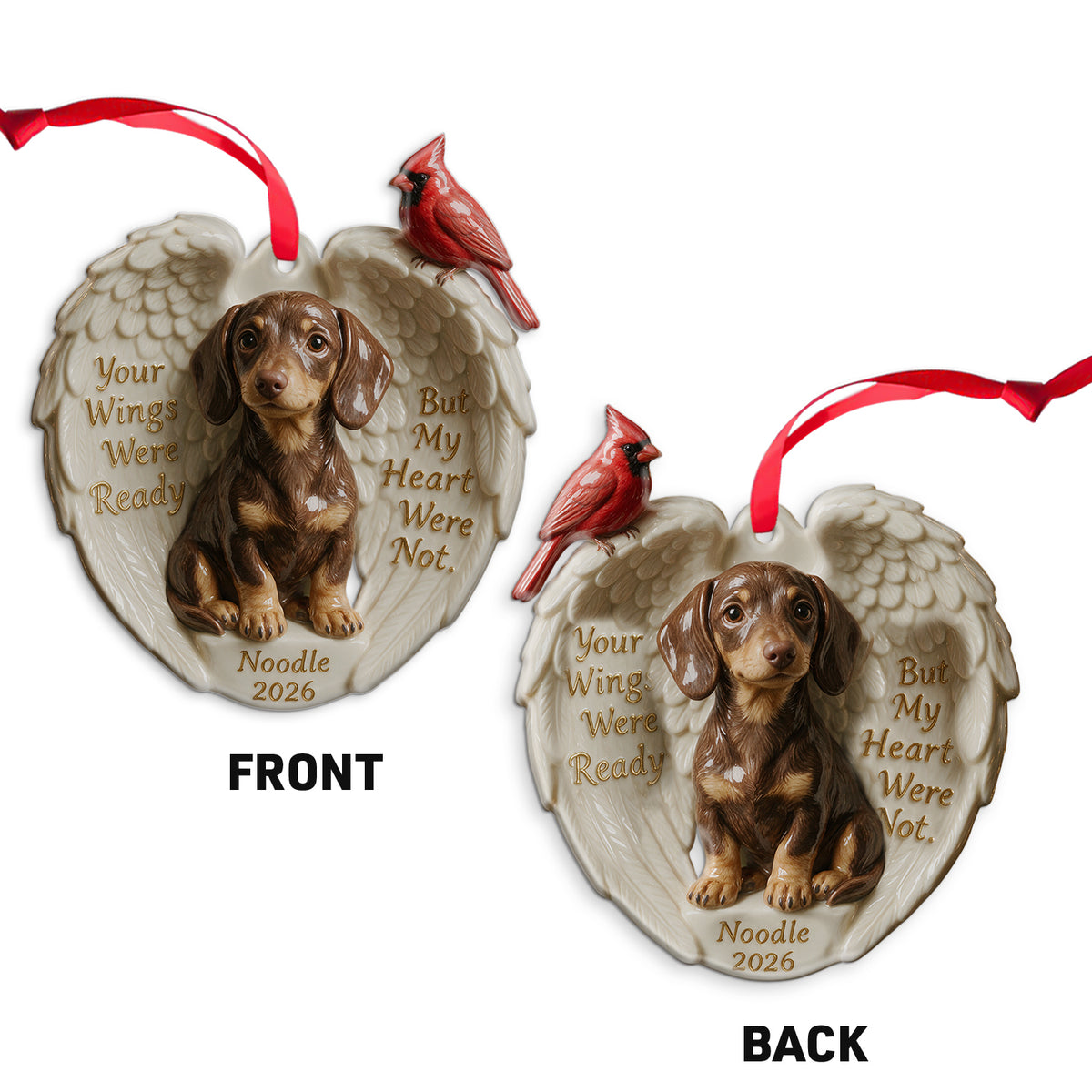 Deine Flügel waren bereit - Personalisierte Hund Keramik Ornament in Form