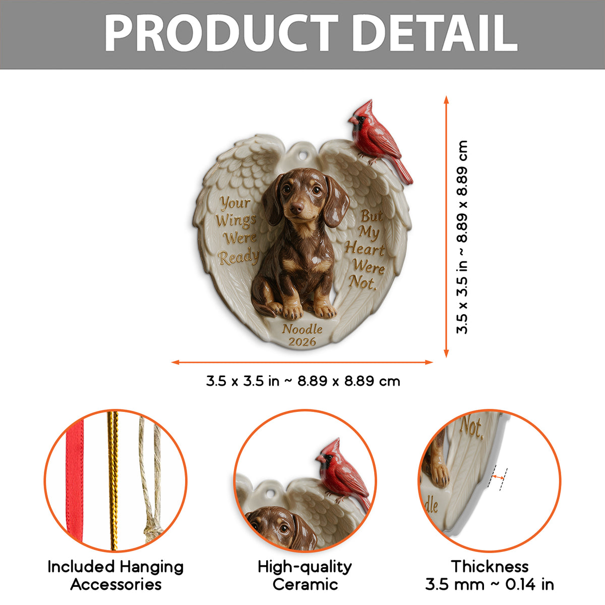 Deine Flügel waren bereit - Personalisierte Hund Keramik Ornament in Form