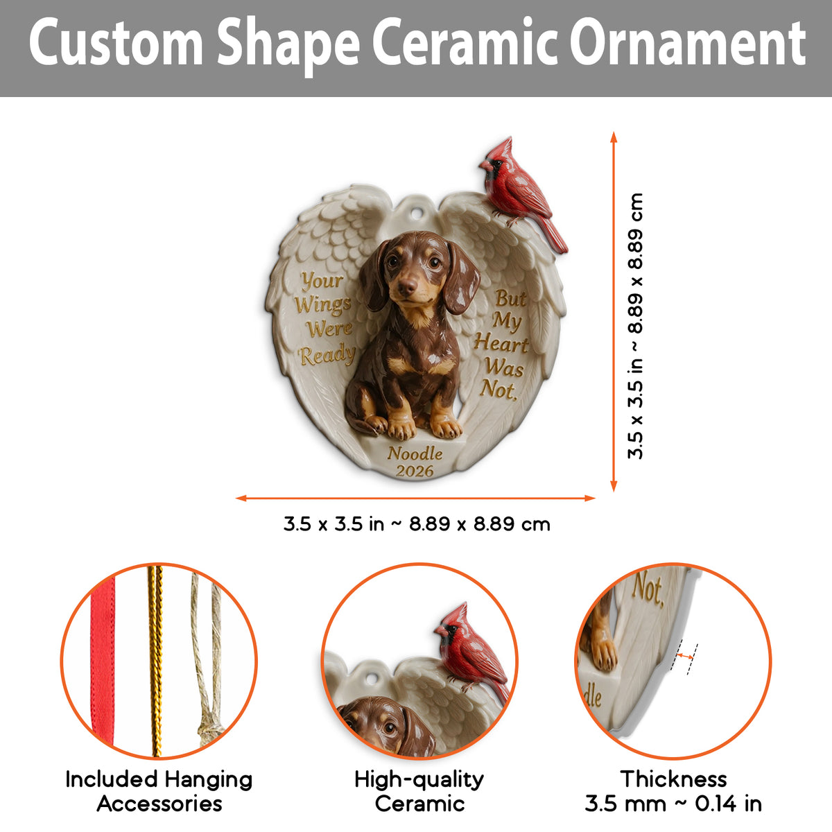 Deine Flügel waren bereit - Personalisierte Hund Keramik Ornament in Form