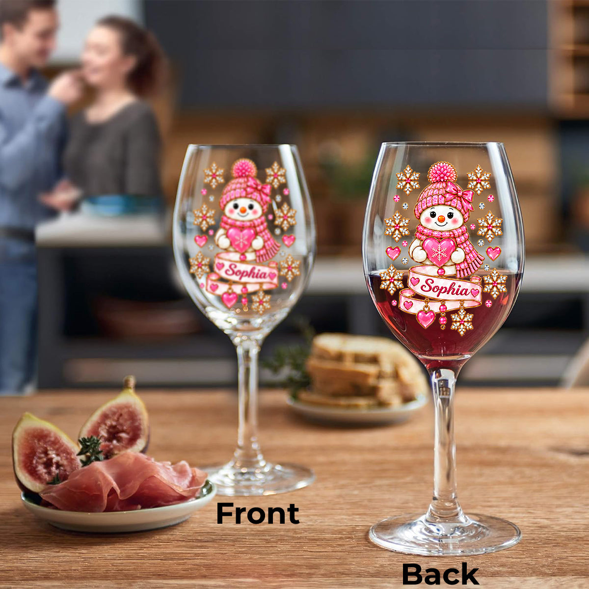 Merry Christmas Snowman Wine Glass Family Gift - Personalized Family Wine Glass With Long Stem