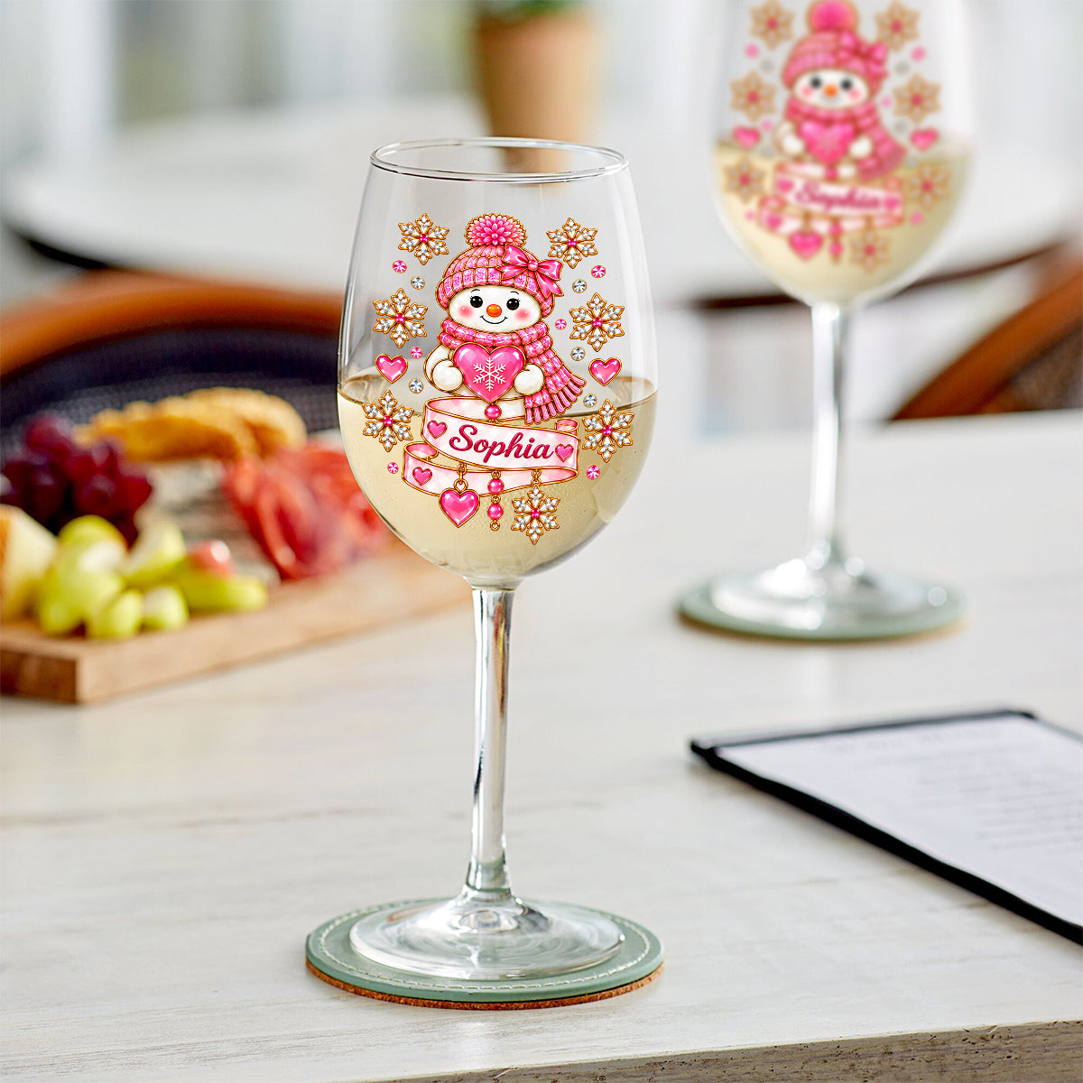 Merry Christmas Snowman Wine Glass Family Gift - Personalized Family Wine Glass With Long Stem