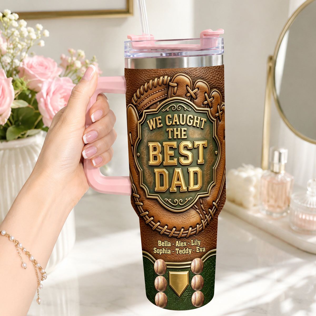 Wir haben den besten Papa gefangen - Personalisierter Baseball-Becher mit Griff