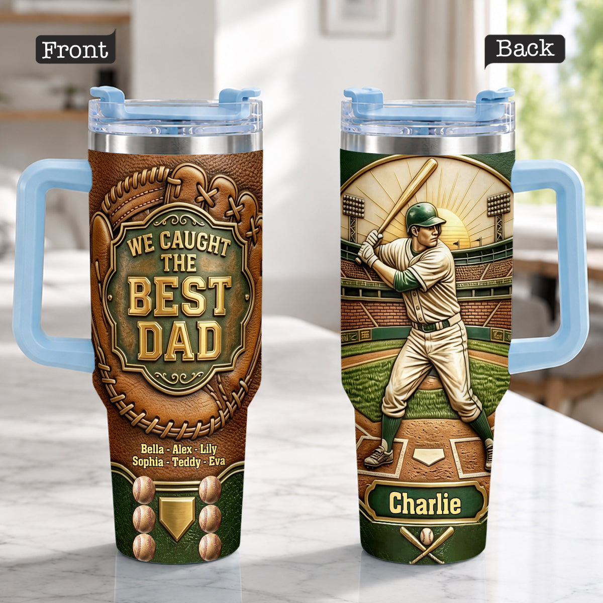 Wir haben den besten Papa gefangen - Personalisierter Baseball-Becher mit Griff