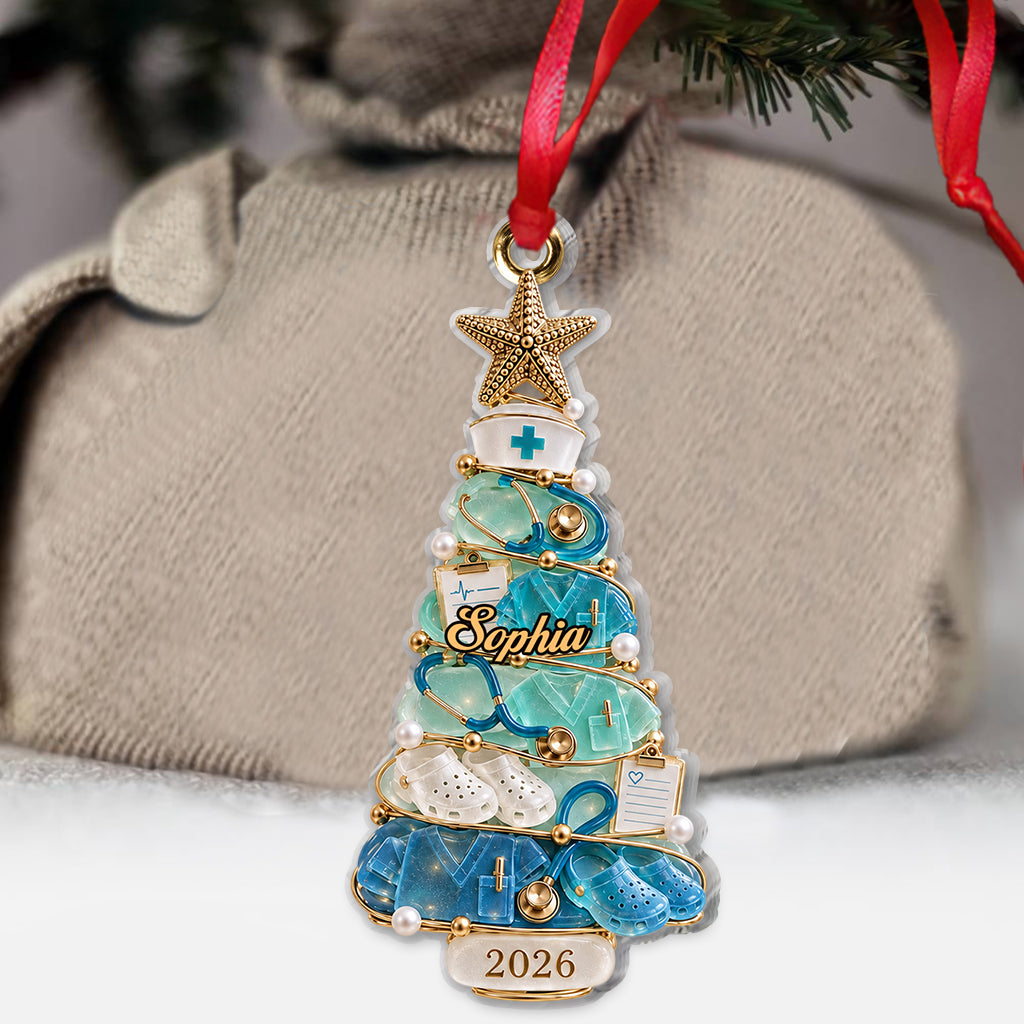 Nurse Life Frohe Weihnachten - Personalisierbarer Krankenschwester Ornament