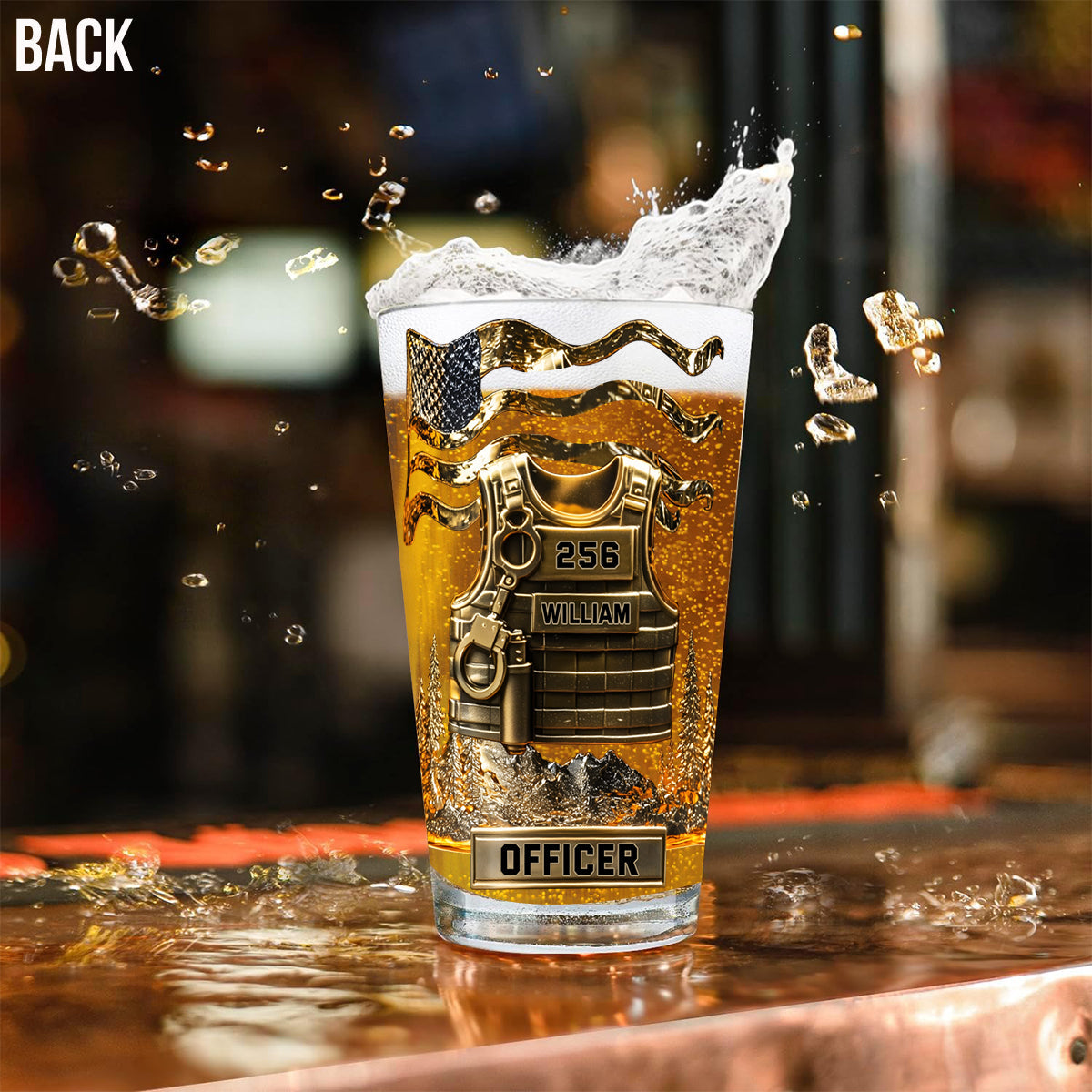 Dienen und Schützen – Personalisiertes Bierglas für Polizeibeamte
