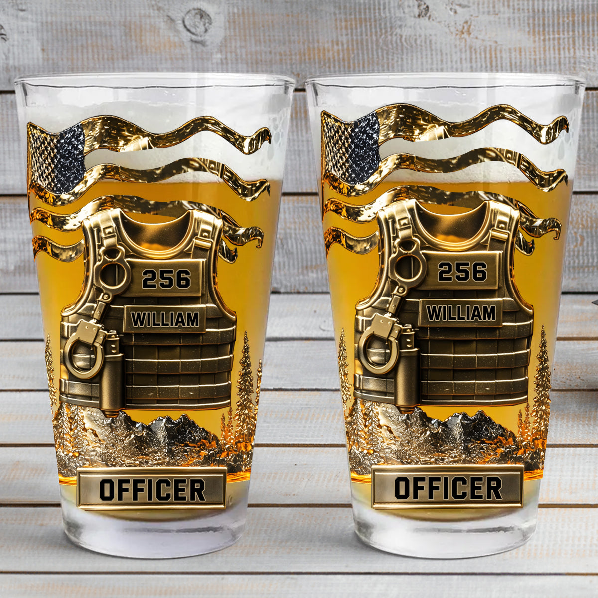 Dienen und Schützen – Personalisiertes Bierglas für Polizeibeamte