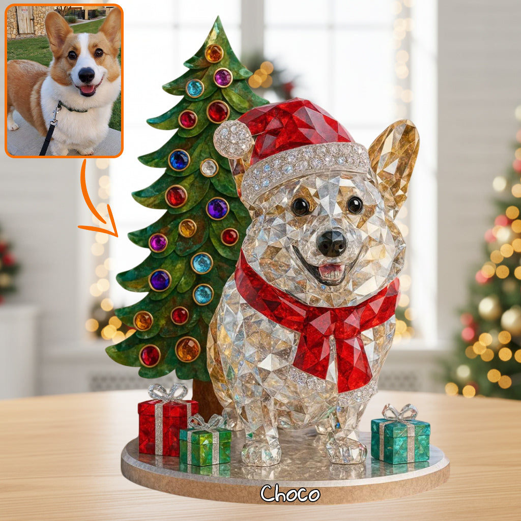 Weihnachtstier - Personalisierte Acrylplakette in Hundeform