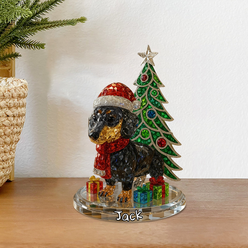 Weihnachtstier - Personalisierte Acrylplakette in Hundeform