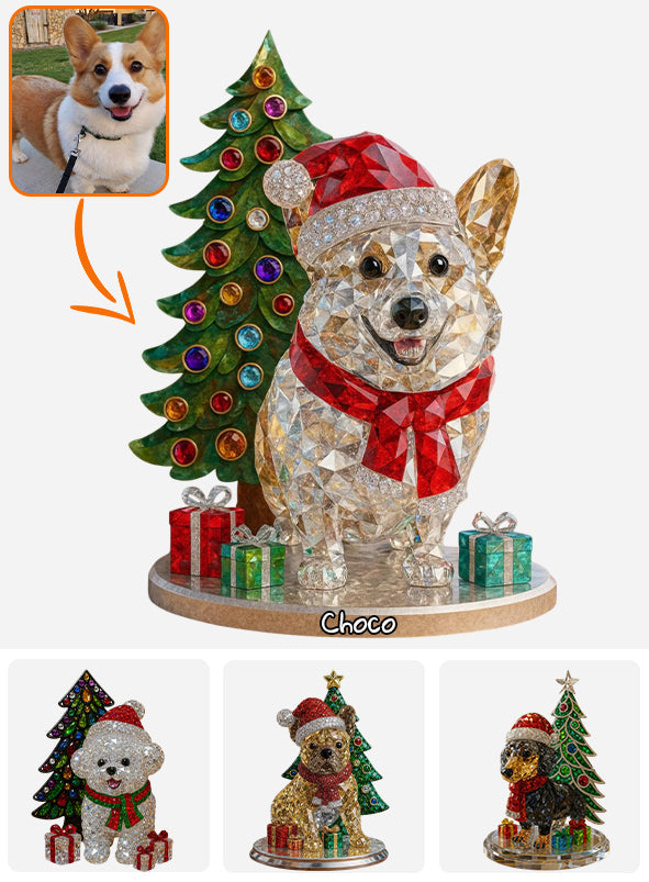 Weihnachtstier - Personalisierte Acrylplakette in Hundeform