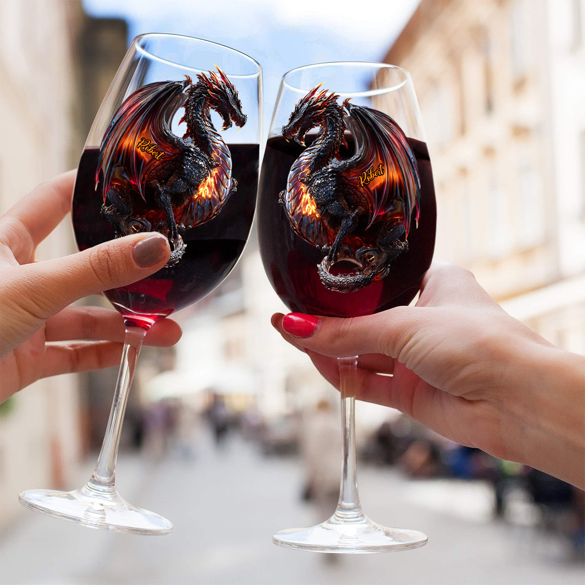 Fantasy-Drache – Personalisiertes Drachen-Weinglas mit langem Stiel