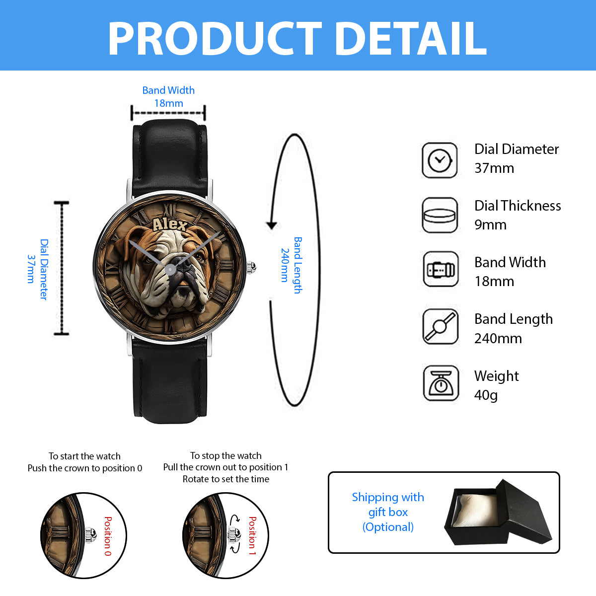 Brave Bulldog - Personalized Dog Hand Watch