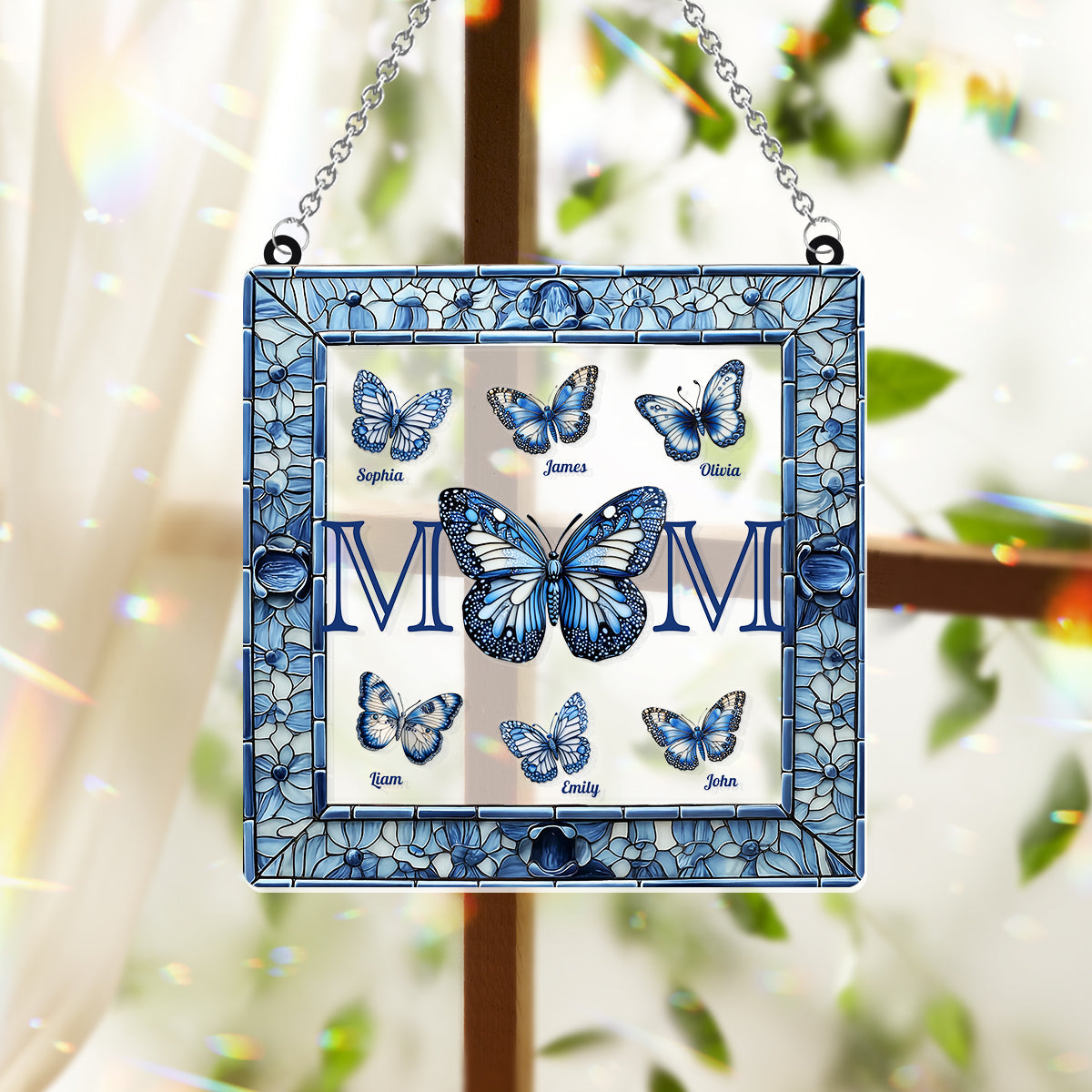 Toile de Jouy Butterfly Mother's Day Gift - Personalized Mother Window Hanging Suncatcher Ornament