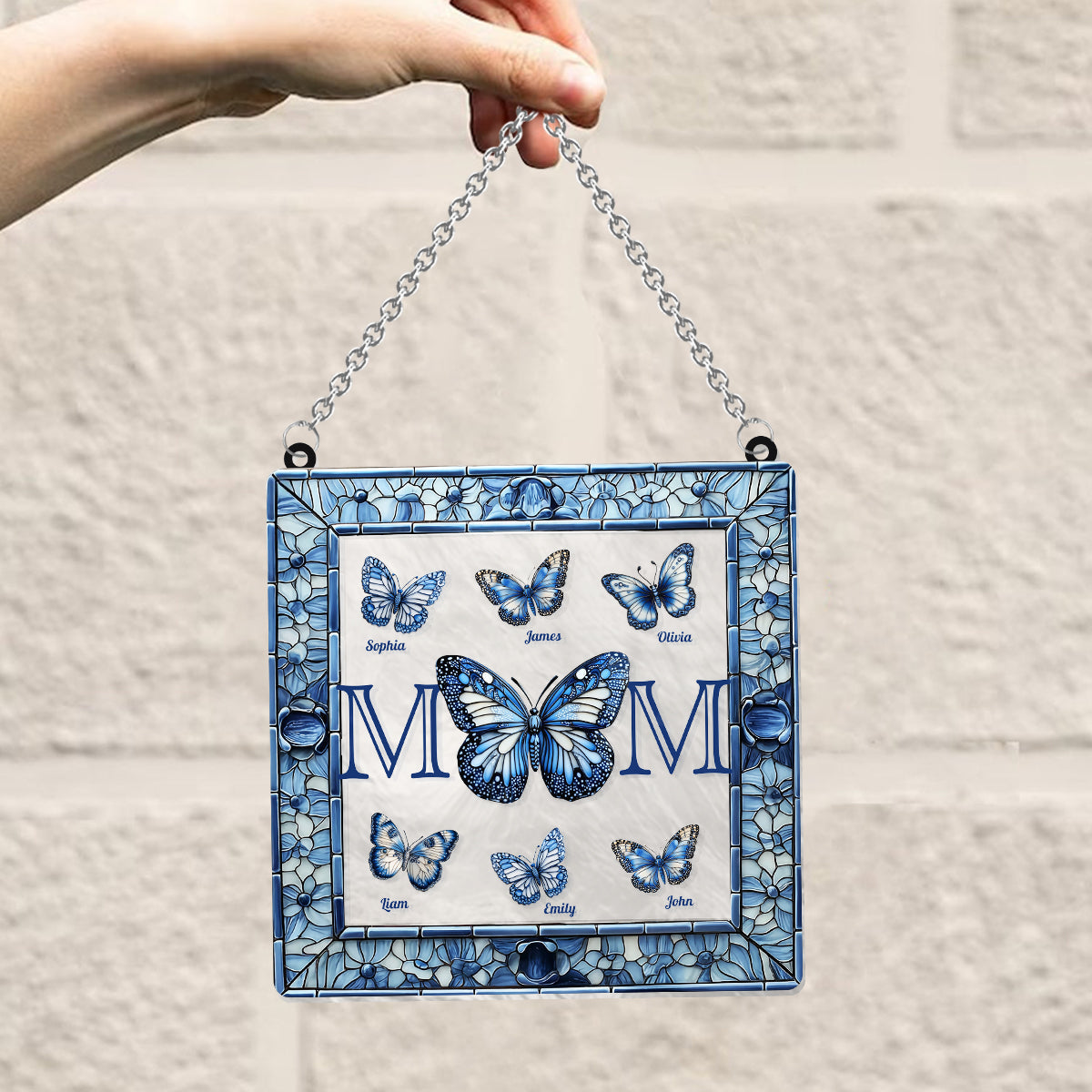 Toile de Jouy Butterfly Mother's Day Gift - Personalized Mother Window Hanging Suncatcher Ornament