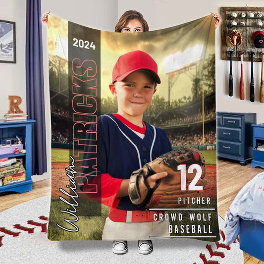 Beliebiges Foto, Name, Schule... - Personalisierte Baseballdecke