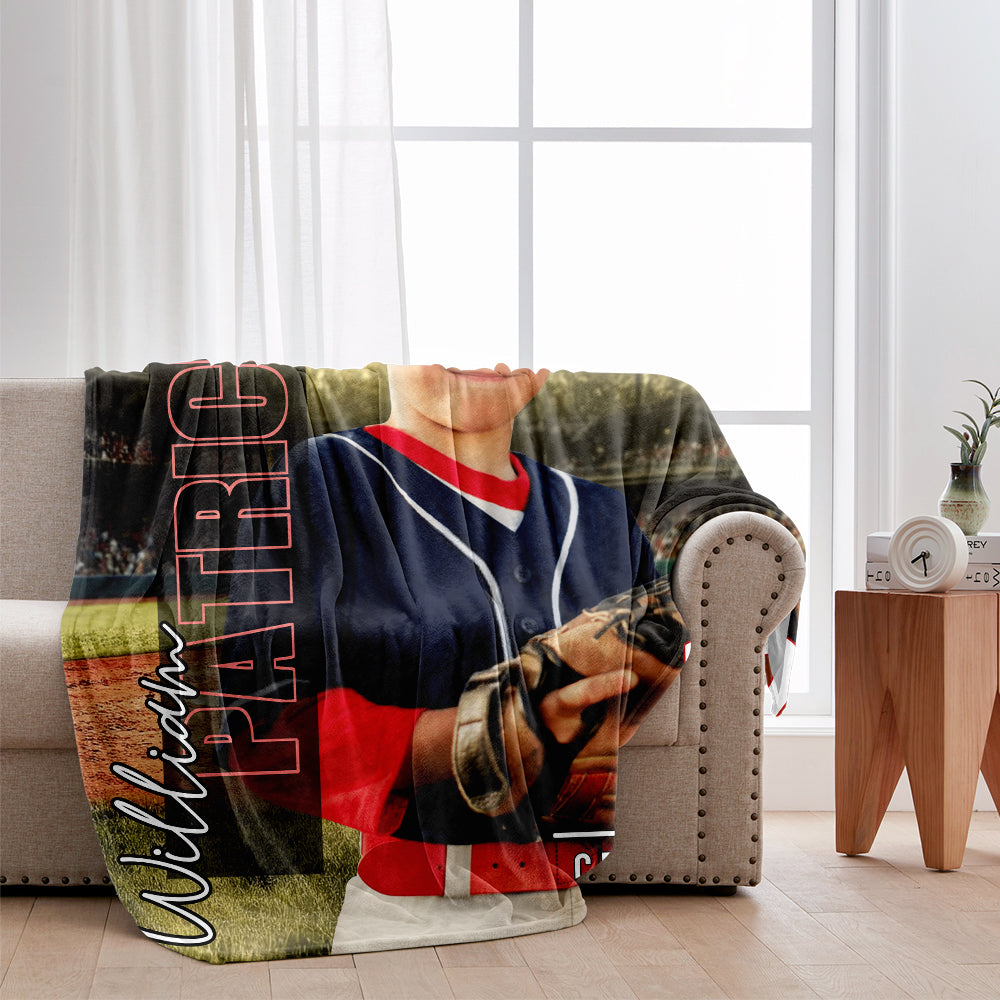 Beliebiges Foto, Name, Schule... - Personalisierte Baseballdecke