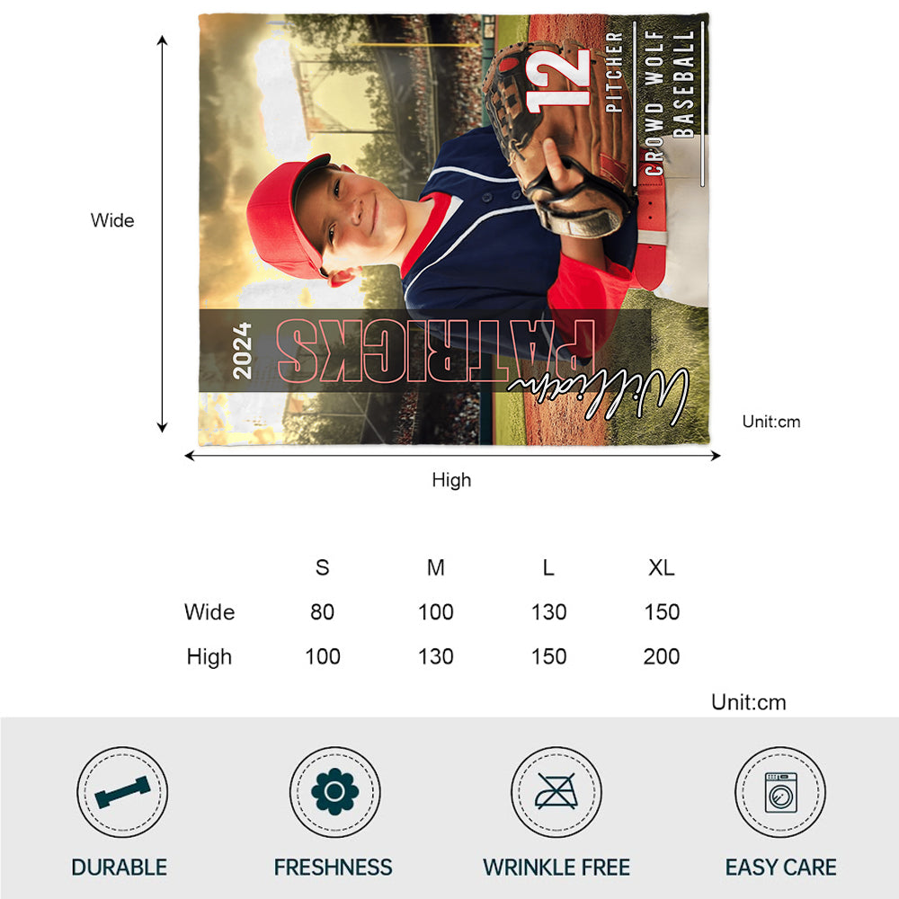 Beliebiges Foto, Name, Schule... - Personalisierte Baseballdecke